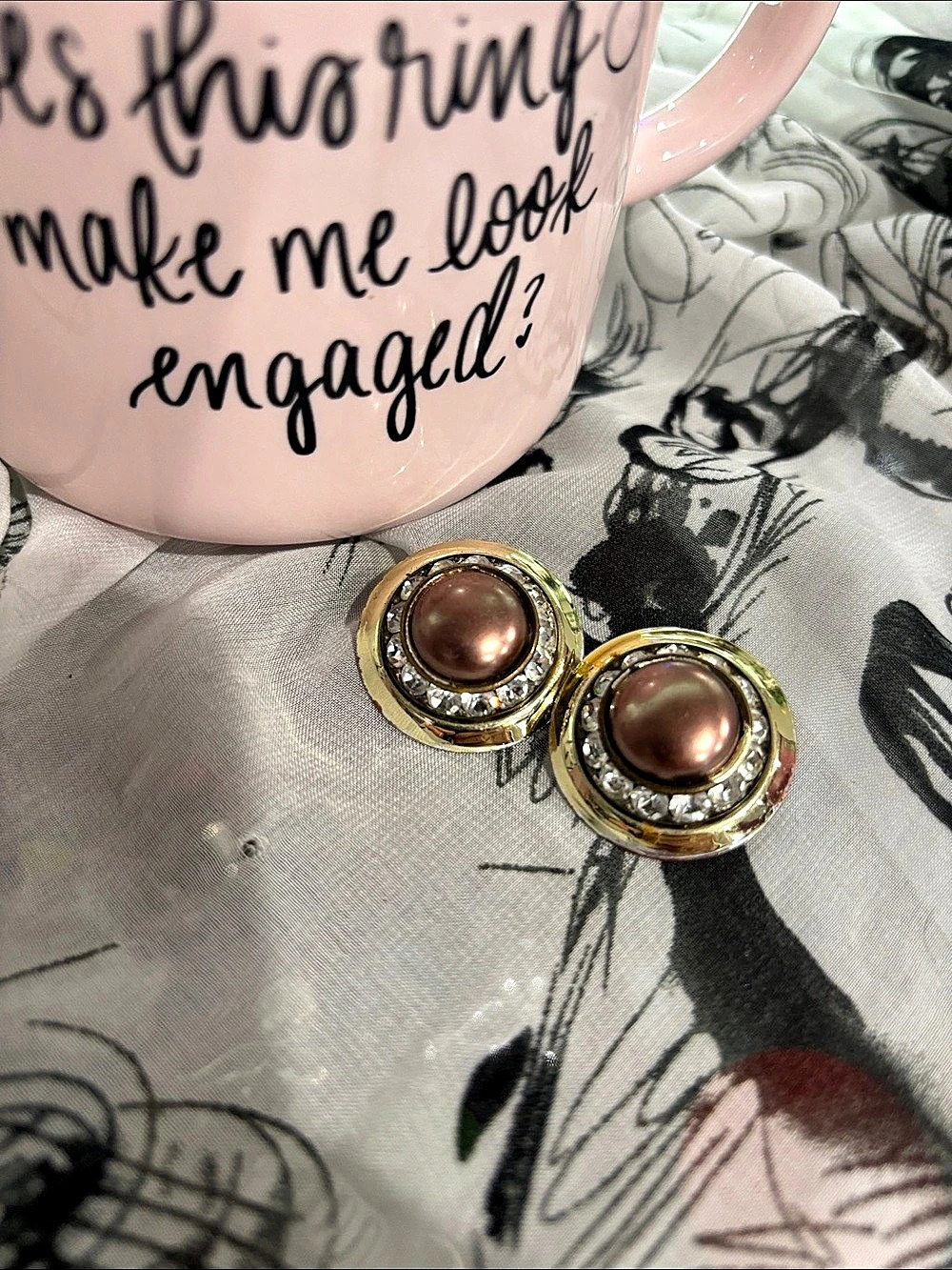 Pink Cabochon Rhinestone Earrings Like New